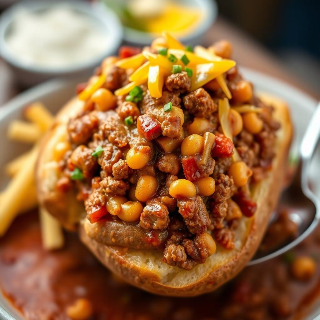 Leftover Beef Chili over Baked Potatoes Leftover Beef Chili over Baked Potatoes