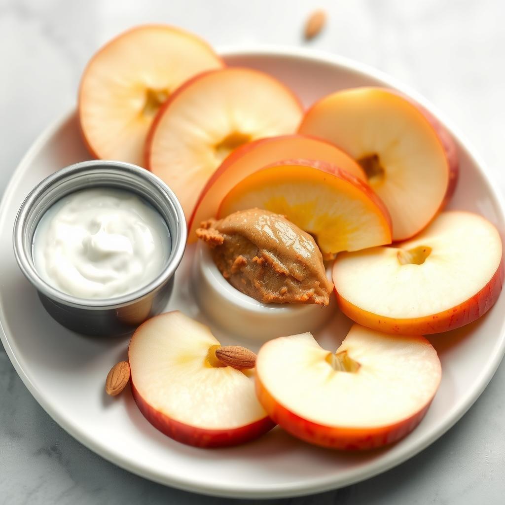 Almond Butter Apple Slices with Protein Yogurt Dip