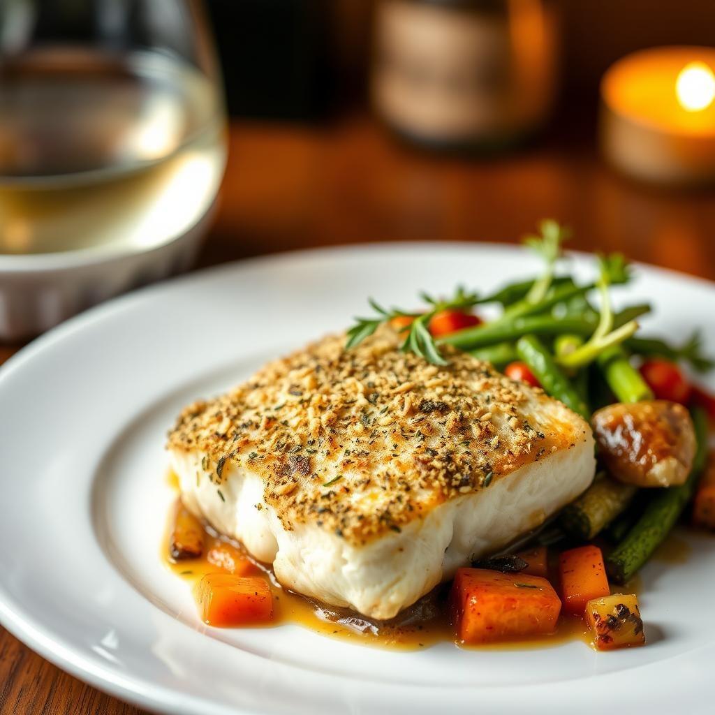 Baked Herb-Crusted Cod with Roasted Seasonal Vegetables Baked Herb-Crusted Cod with Roasted Seasonal Vegetables