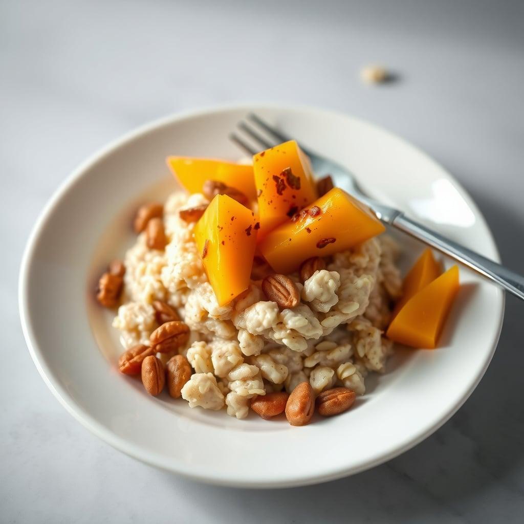 Cardamom and Vanilla Infused Overnight Oats with Ginger-Macerated Mango