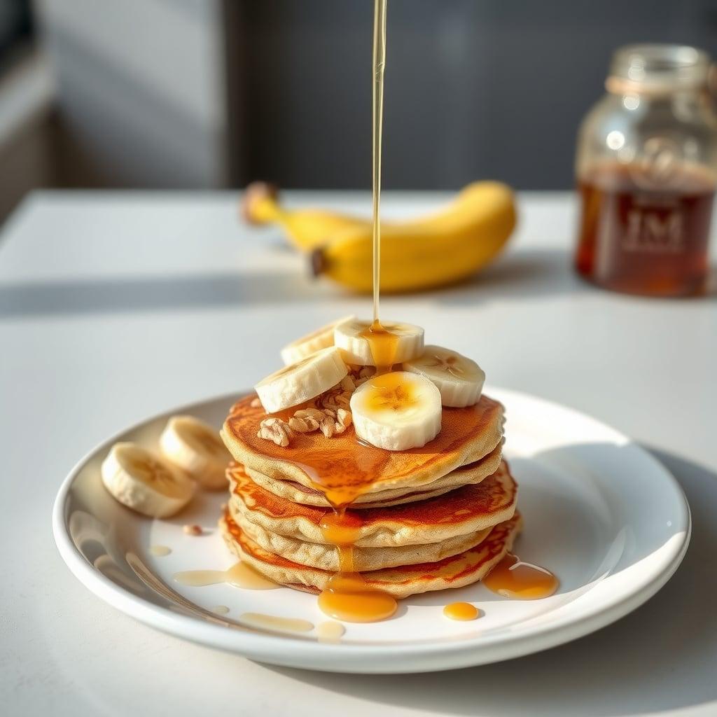Banana-Nut Protein Pancakes with Scratch-Made Sugar-Free Maple Syrup