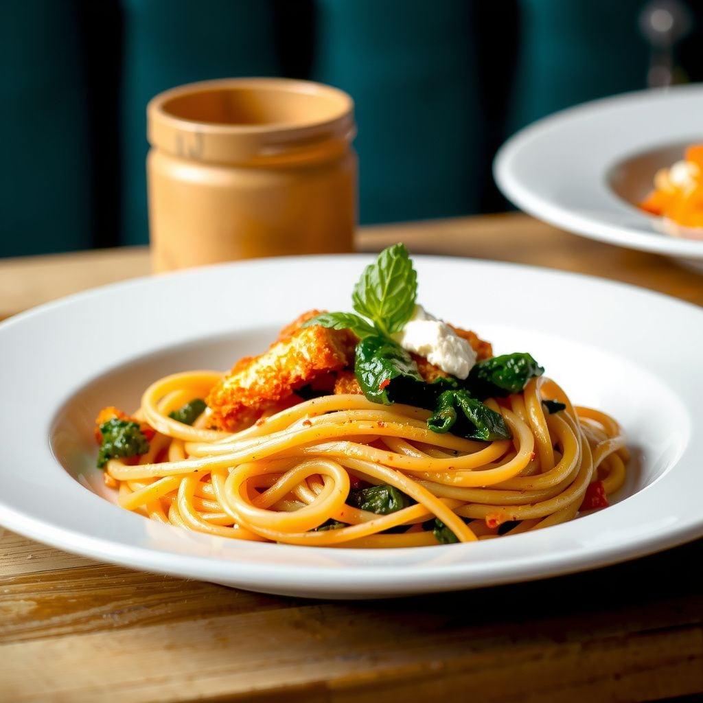 Crispy Panko Spaghetti with Hidden-Spinach Pesto Crispy Panko Spaghetti with Hidden-Spinach Pesto