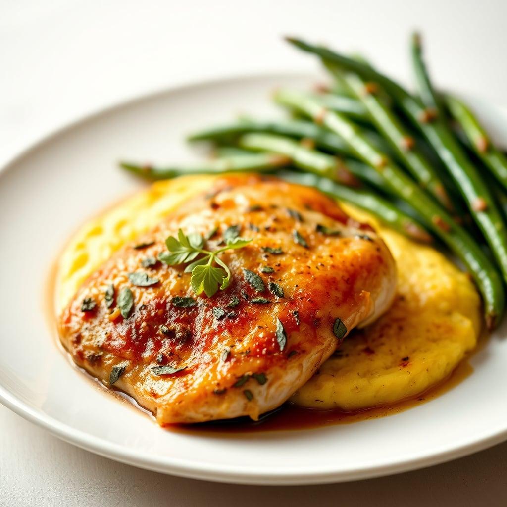 Tuscan Herb Roasted Chicken with Parmesan Polenta and Sautéed Green Beans Tuscan Herb Roasted Chicken with Parmesan Polenta and Sautéed Green Beans