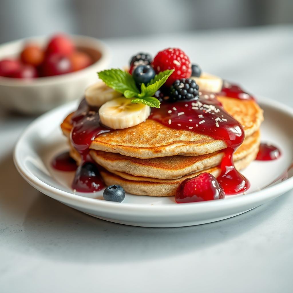 Whole Grain Banana Pancakes with Berry Compote Whole Grain Banana Pancakes with Berry Compote