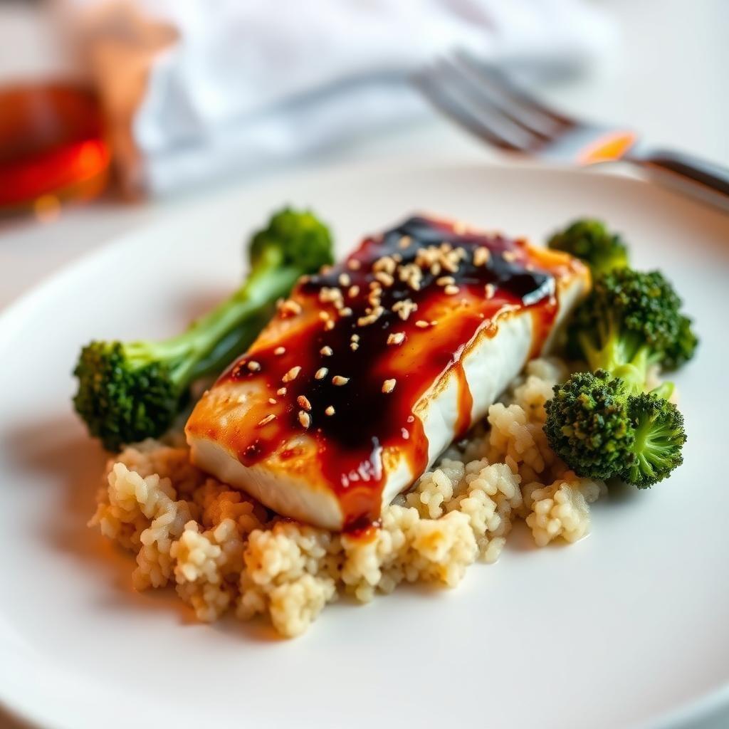Miso-Glazed Cod with Sesame Broccoli & Brown Rice (Leftover) Miso-Glazed Cod with Sesame Broccoli & Brown Rice (Leftover)
