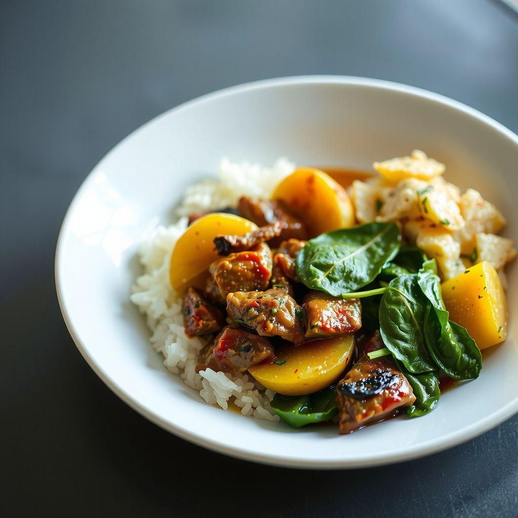 Shredded Beef Massaman Curry with Potatoes and Spinach Shredded Beef Massaman Curry with Potatoes and Spinach