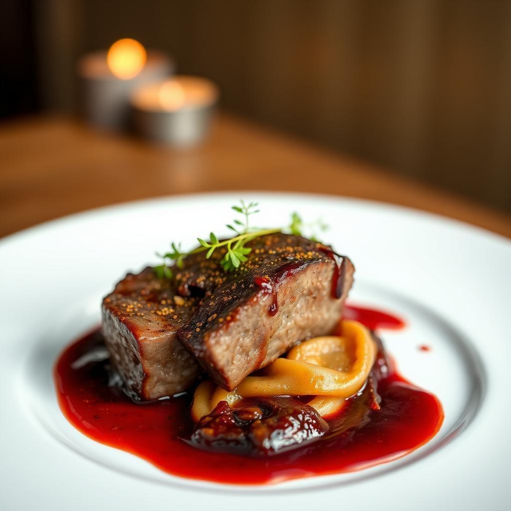 Braised Short Ribs with Red Wine Reduction & Root Purée