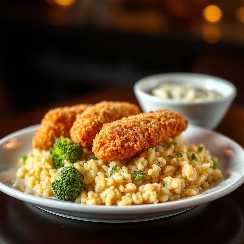Kid-Friendly Crispy Chicken Tenders with Cheesy Broccoli Rice Kid-Friendly Crispy Chicken Tenders with Cheesy Broccoli Rice