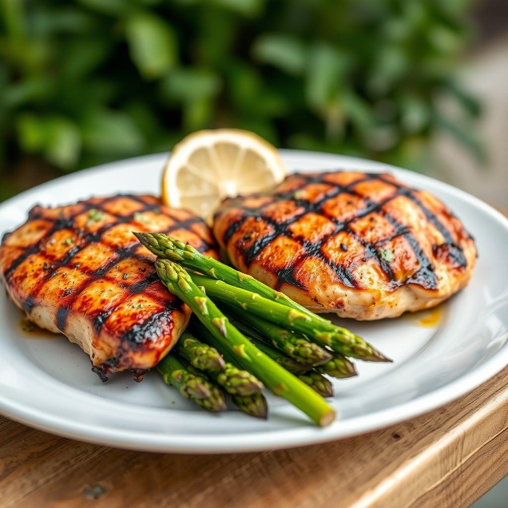 Garlic-Herb Grilled Chicken Breasts with Charred Asparagus Garlic-Herb Grilled Chicken Breasts with Charred Asparagus