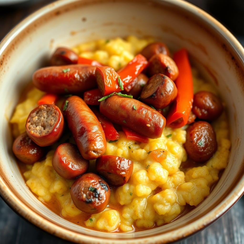 Leftover Sausage and Pepper Polenta Bowl Leftover Sausage and Pepper Polenta Bowl