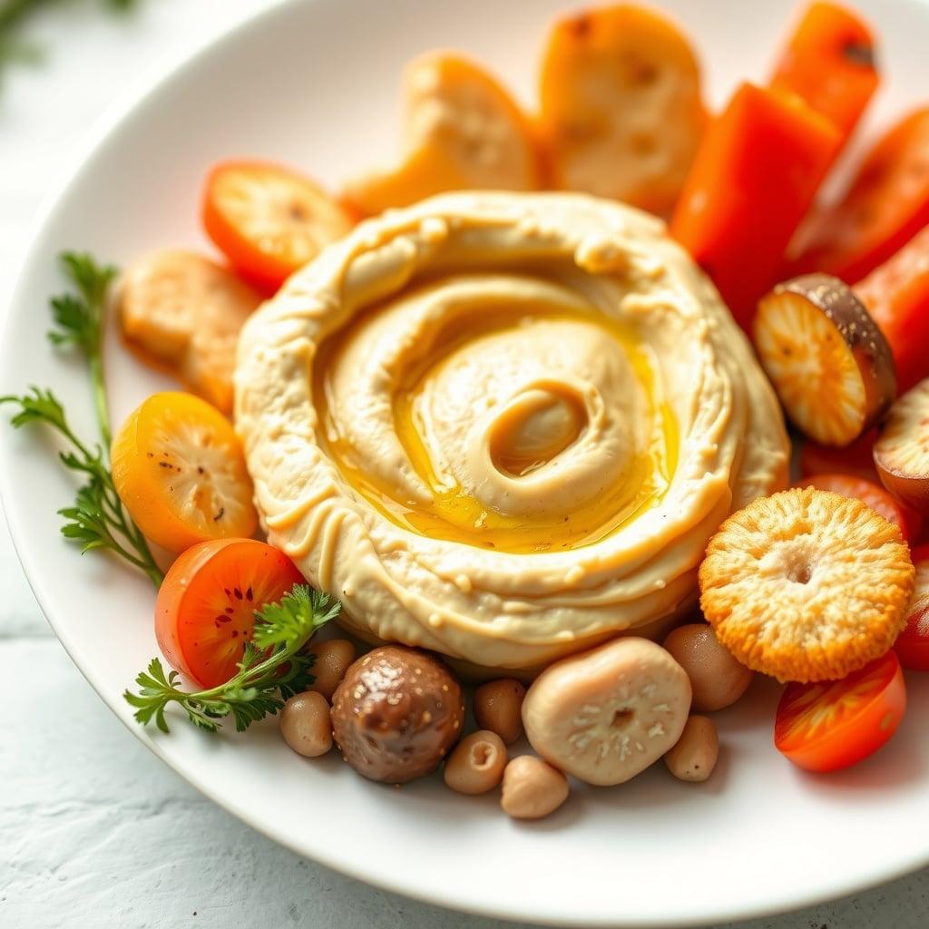 Artisanal Smooth Hummus with Rainbow Vegetable Batons