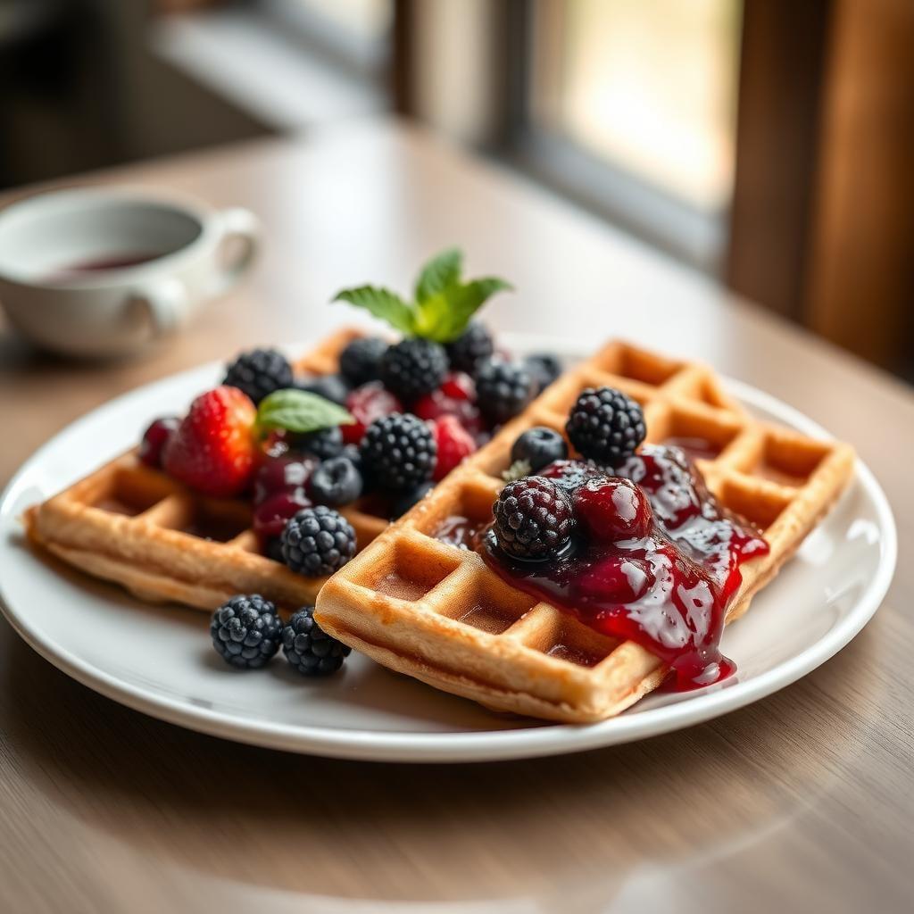 Whole Grain Waffles with Mixed Berry Compote Whole Grain Waffles with Mixed Berry Compote
