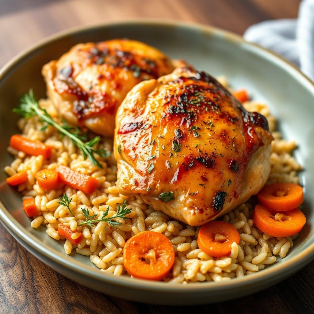 Roasted Lemon-Herb Chicken Thighs with Buttery Orzo and Glazed Carrots Roasted Lemon-Herb Chicken Thighs with Buttery Orzo and Glazed Carrots