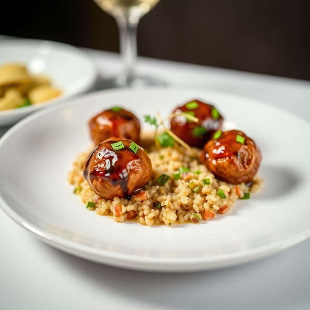 Balsamic Glazed Turkey Meatballs with Herbed Quinoa