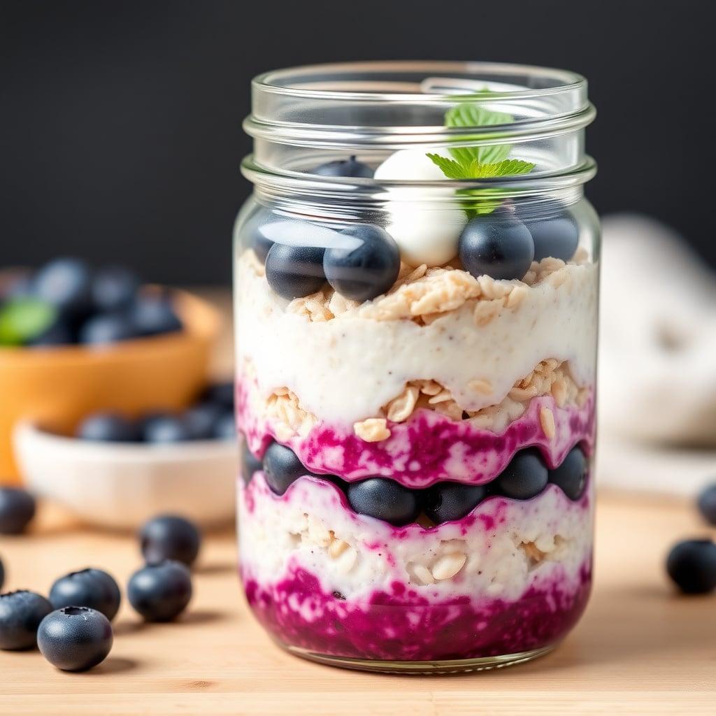 Blueberry-Protein Overnight Oats with Greek Yogurt