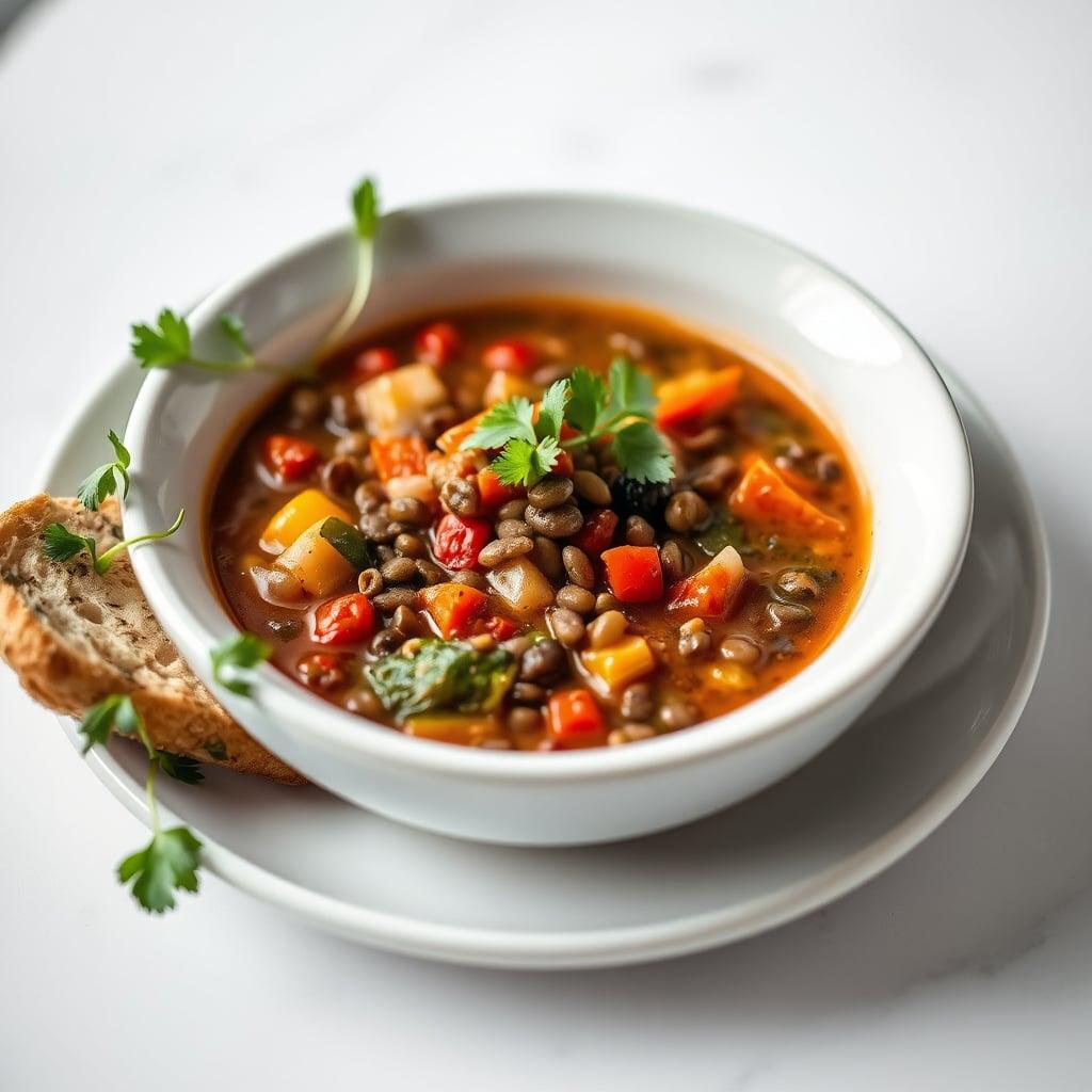 Smoky Lentil & Vegetable Soup with Herb-Garlic Focaccia Smoky Lentil & Vegetable Soup with Herb-Garlic Focaccia