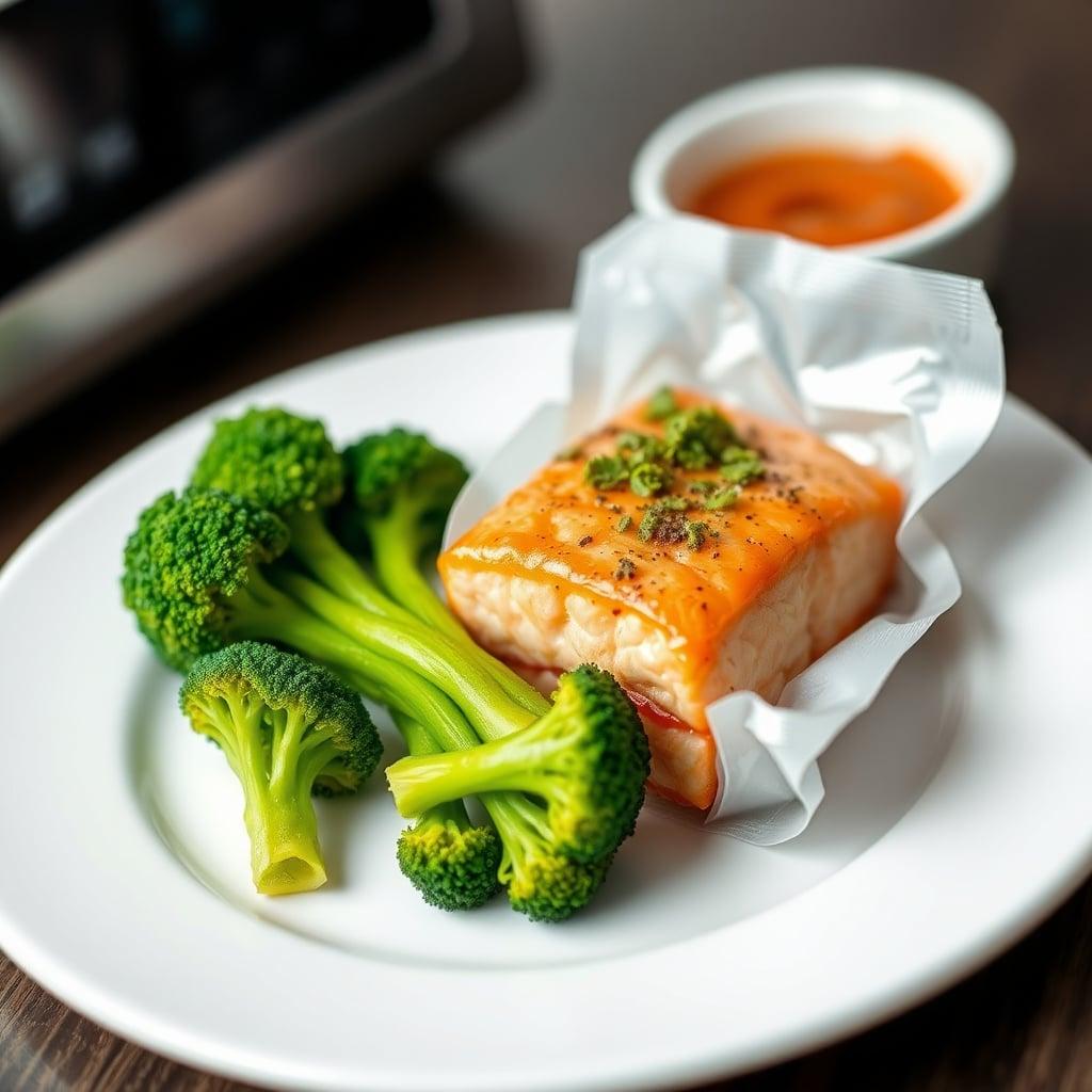 Ready-To-Eat Salmon Pouch with Microwave Broccoli Ready-To-Eat Salmon Pouch with Microwave Broccoli