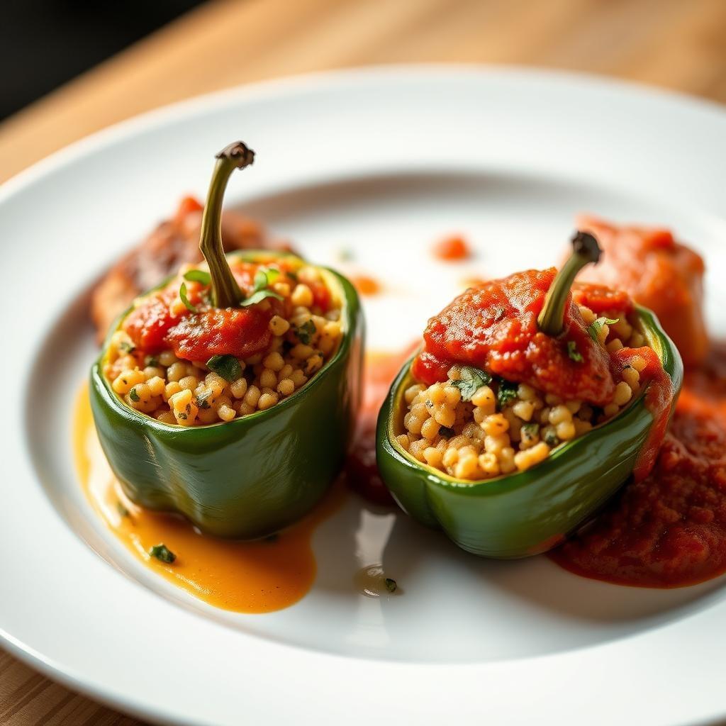 Italian Herb-Stuffed Bell Peppers with Quinoa & Tomato Sauce Italian Herb-Stuffed Bell Peppers with Quinoa & Tomato Sauce