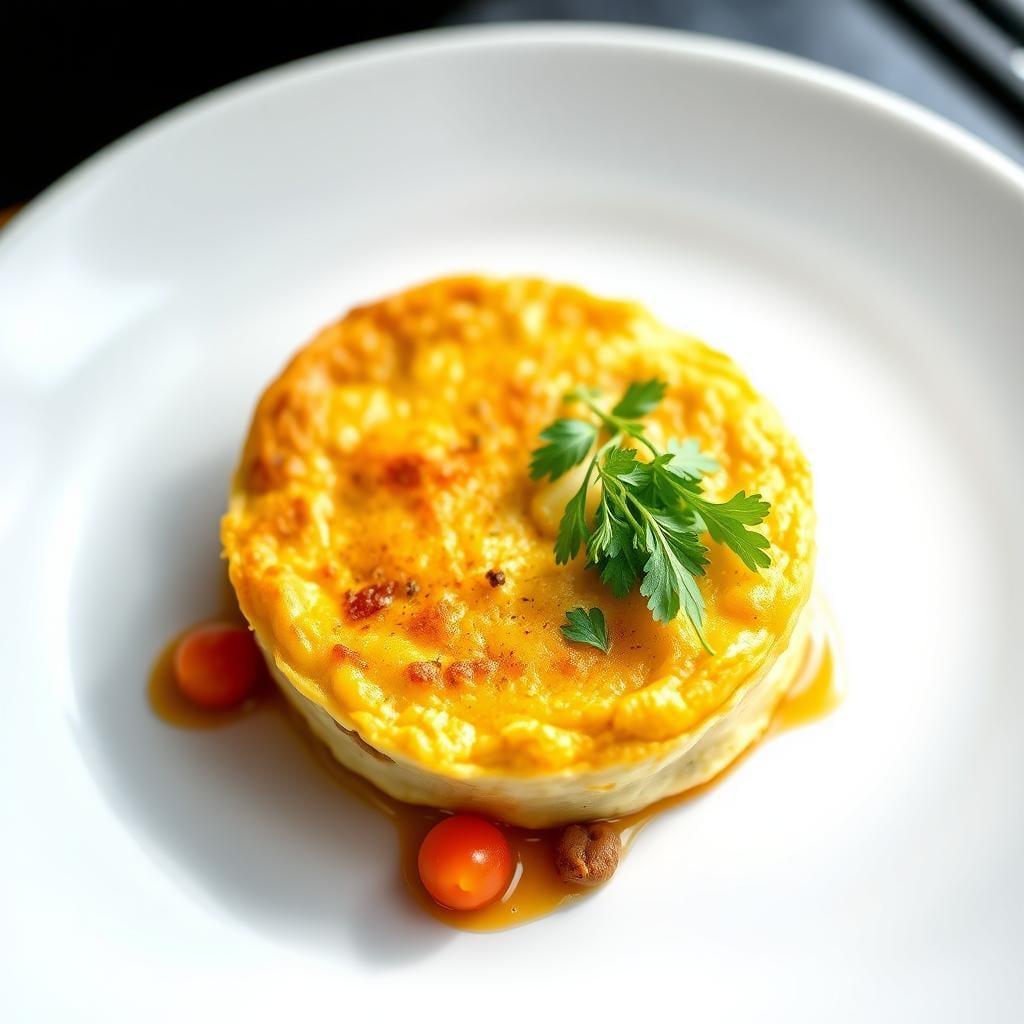 Twice-Cooked Soufflé Omelette with Aged Comté, Wild Mushroom Duxelles, and Micro Herb Salad Twice-Cooked Soufflé Omelette with Aged Comté, Wild Mushroom Duxelles, and Micro Herb Salad