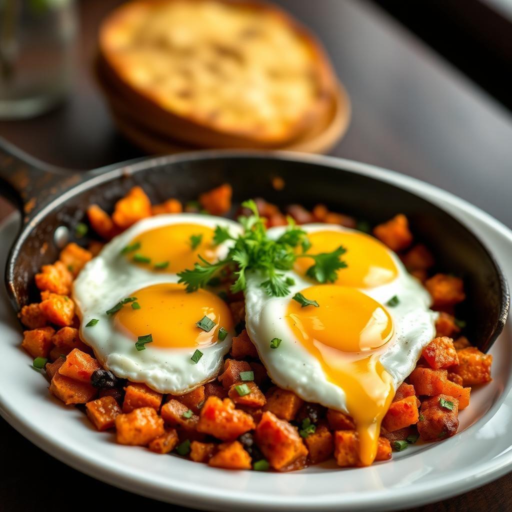 Skillet Sweet Potato & Chorizo Hash with Baked Eggs Skillet Sweet Potato & Chorizo Hash with Baked Eggs