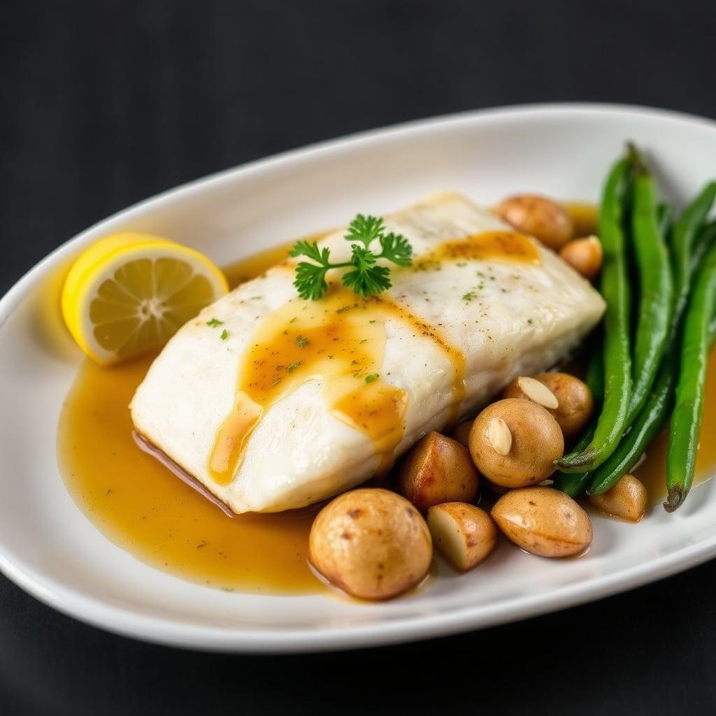 Classic Sole Meunière with Herb-Roasted Fingerling Potatoes and Lemony Green Beans Amandine Classic Sole Meunière with Herb-Roasted Fingerling Potatoes and Lemony Green Beans Amandine