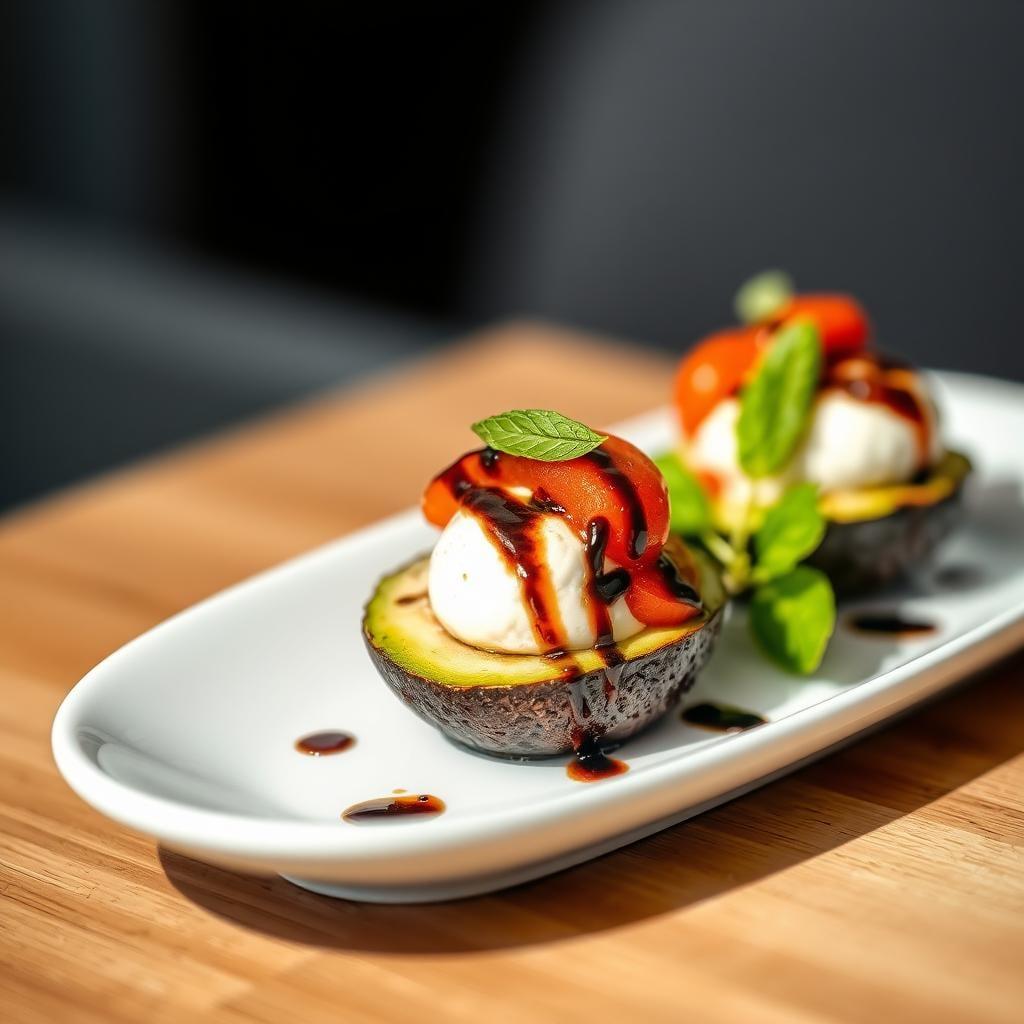 Caprese Stuffed Avocados with Balsamic Drizzle