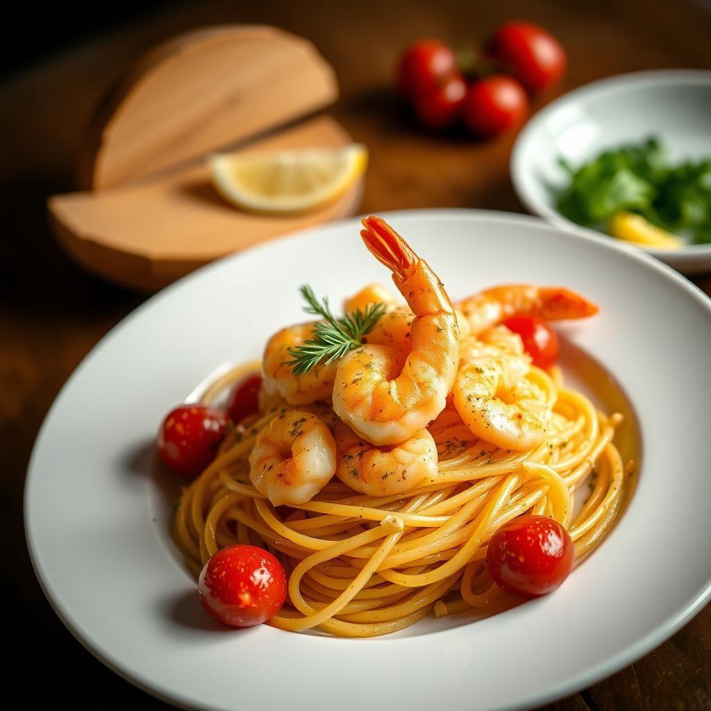 Lemon-Garlic Shrimp Pasta with Roasted Cherry Tomatoes Lemon-Garlic Shrimp Pasta with Roasted Cherry Tomatoes