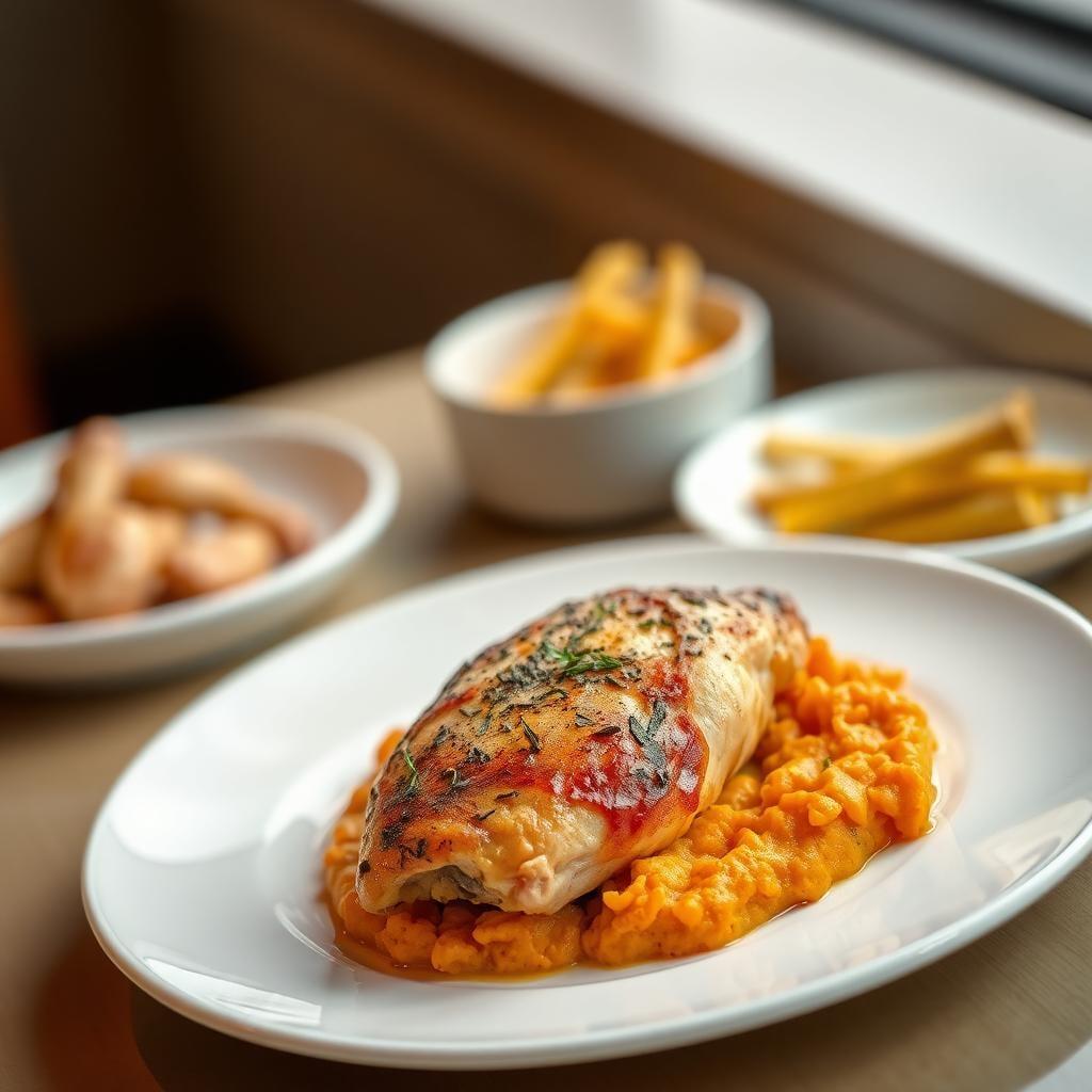 Herb-Roasted Chicken with Sweet Potato Mash Herb-Roasted Chicken with Sweet Potato Mash