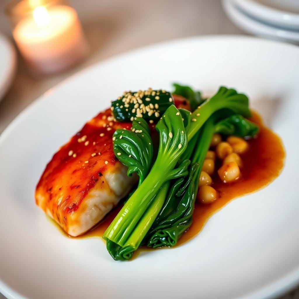 Maple-Glazed Salmon with Ginger Bok Choy Maple-Glazed Salmon with Ginger Bok Choy