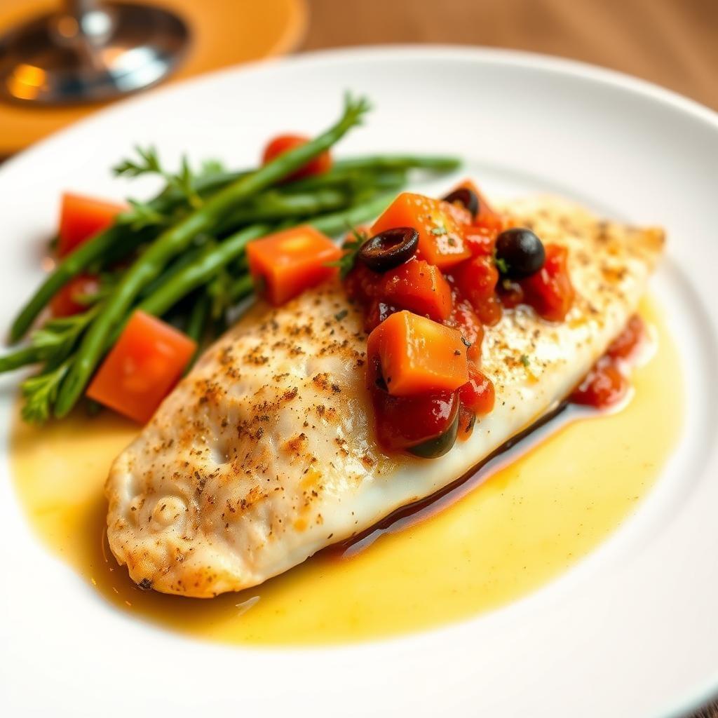 Baked Tilapia with Tomato Olive Relish