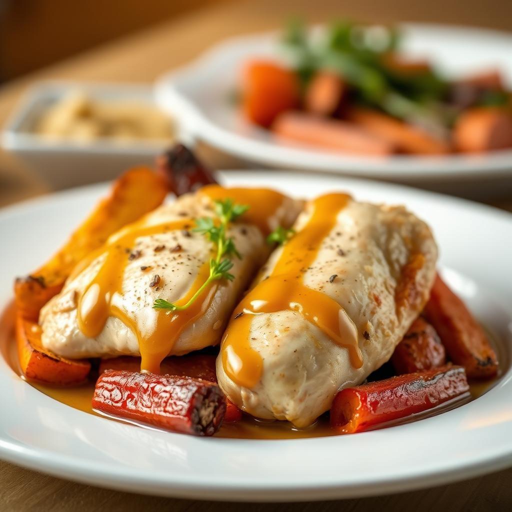 Honey Mustard Glazed Chicken with Roasted Root Vegetables Honey Mustard Glazed Chicken with Roasted Root Vegetables