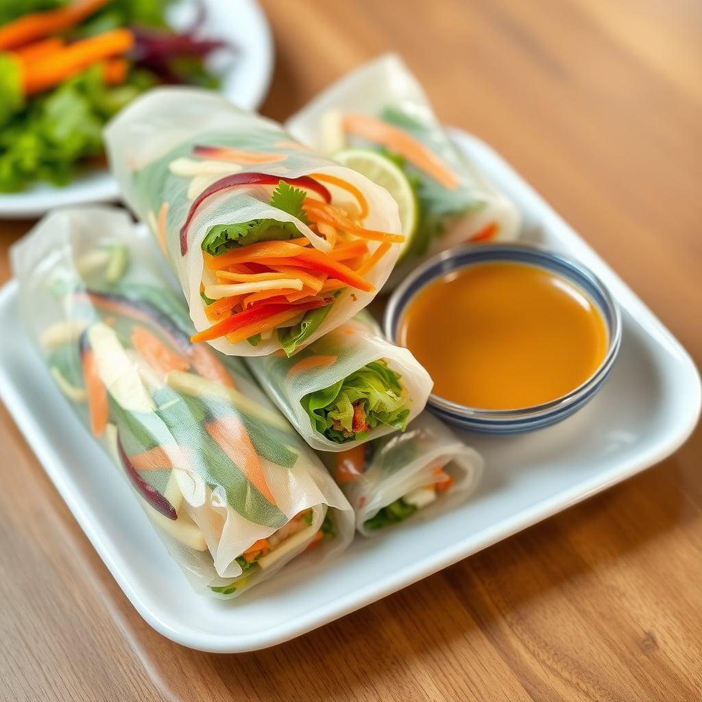 Vietnamese-Inspired Rice Paper Rolls with Peanut Sauce Vietnamese-Inspired Rice Paper Rolls with Peanut Sauce