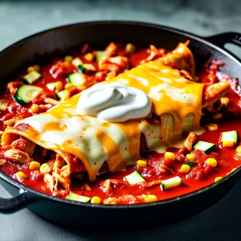 One-Pot Cheesy Chicken Enchilada Skillet with Zucchini and Corn One-Pot Cheesy Chicken Enchilada Skillet with Zucchini and Corn