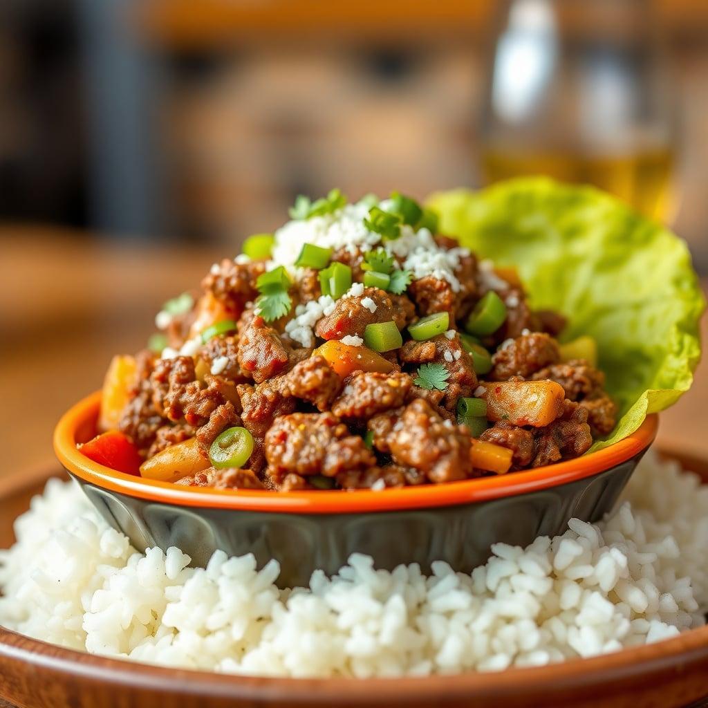 Beef and Vegetable Taco Bowls over Fluffy Rice