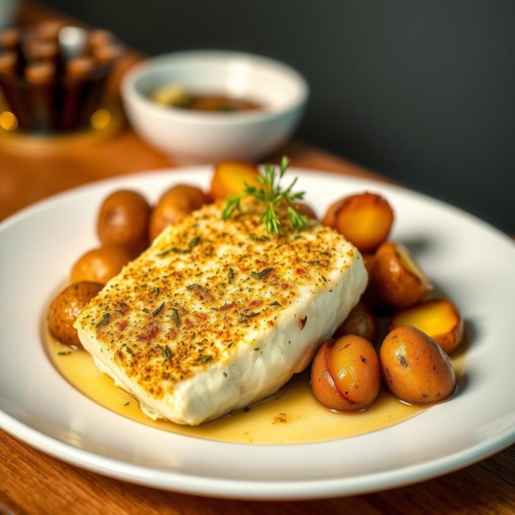 Baked Herb-Crusted Cod with Roasted Potatoes