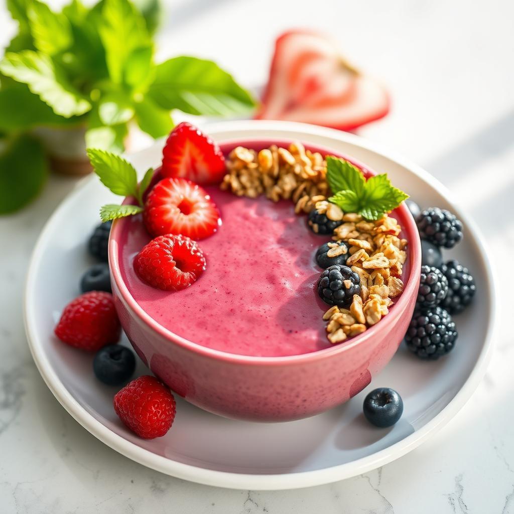 Berry Protein Smoothie Bowl with Granola Topping