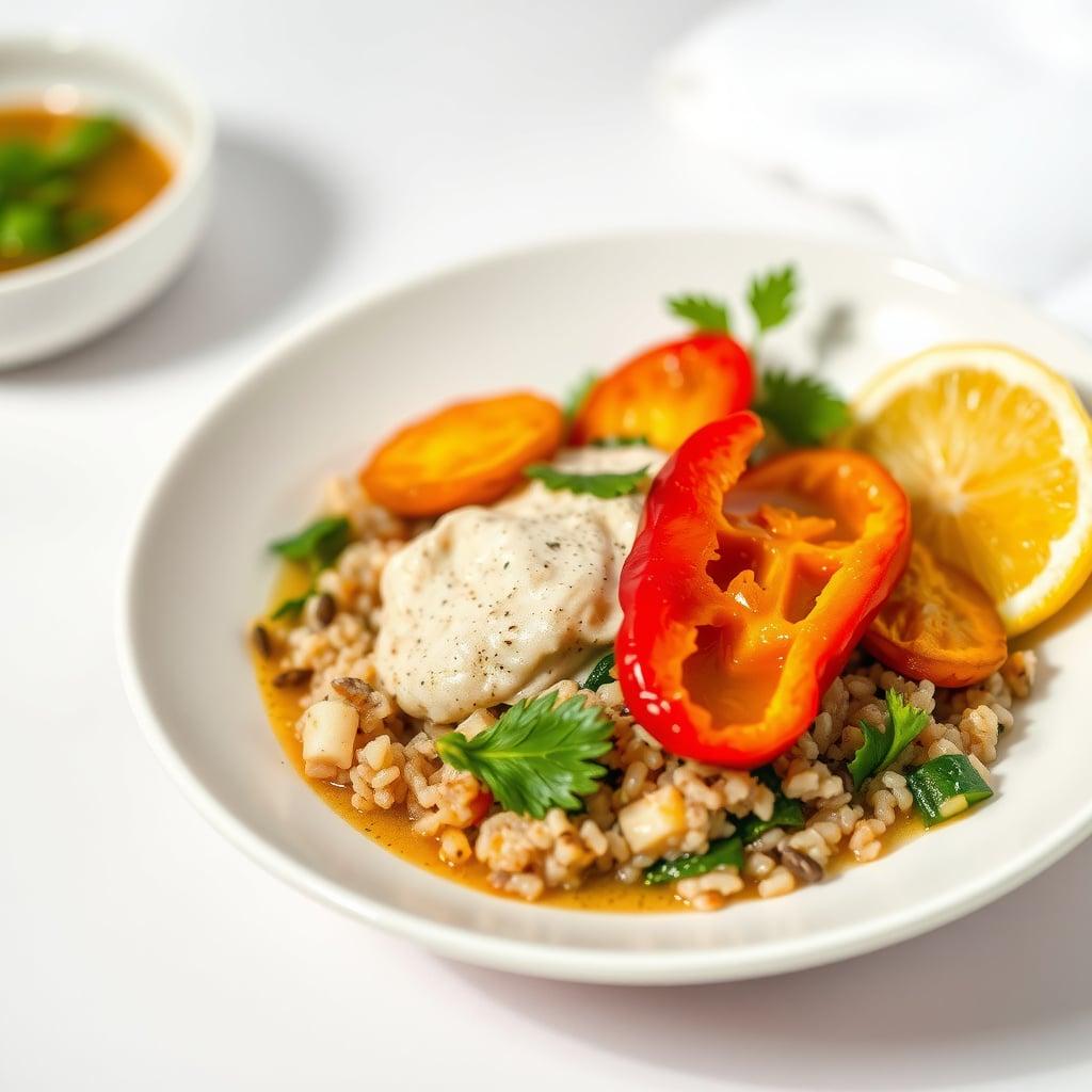 Mediterranean Quinoa Bowl with Lemon-Herb Tahini and Caramelized Vegetables Mediterranean Quinoa Bowl with Lemon-Herb Tahini and Caramelized Vegetables