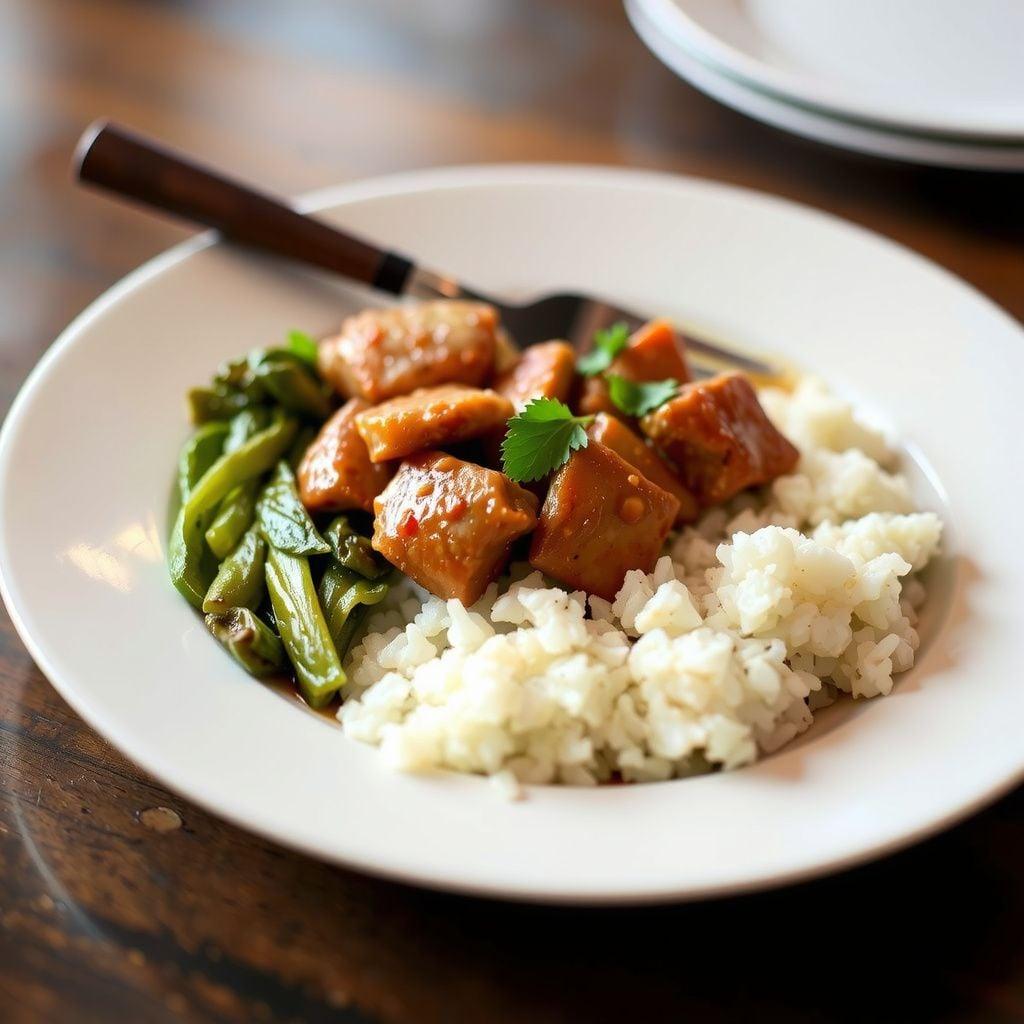 Vietnamese-Style Caramel Ground Pork with Coconut Rice