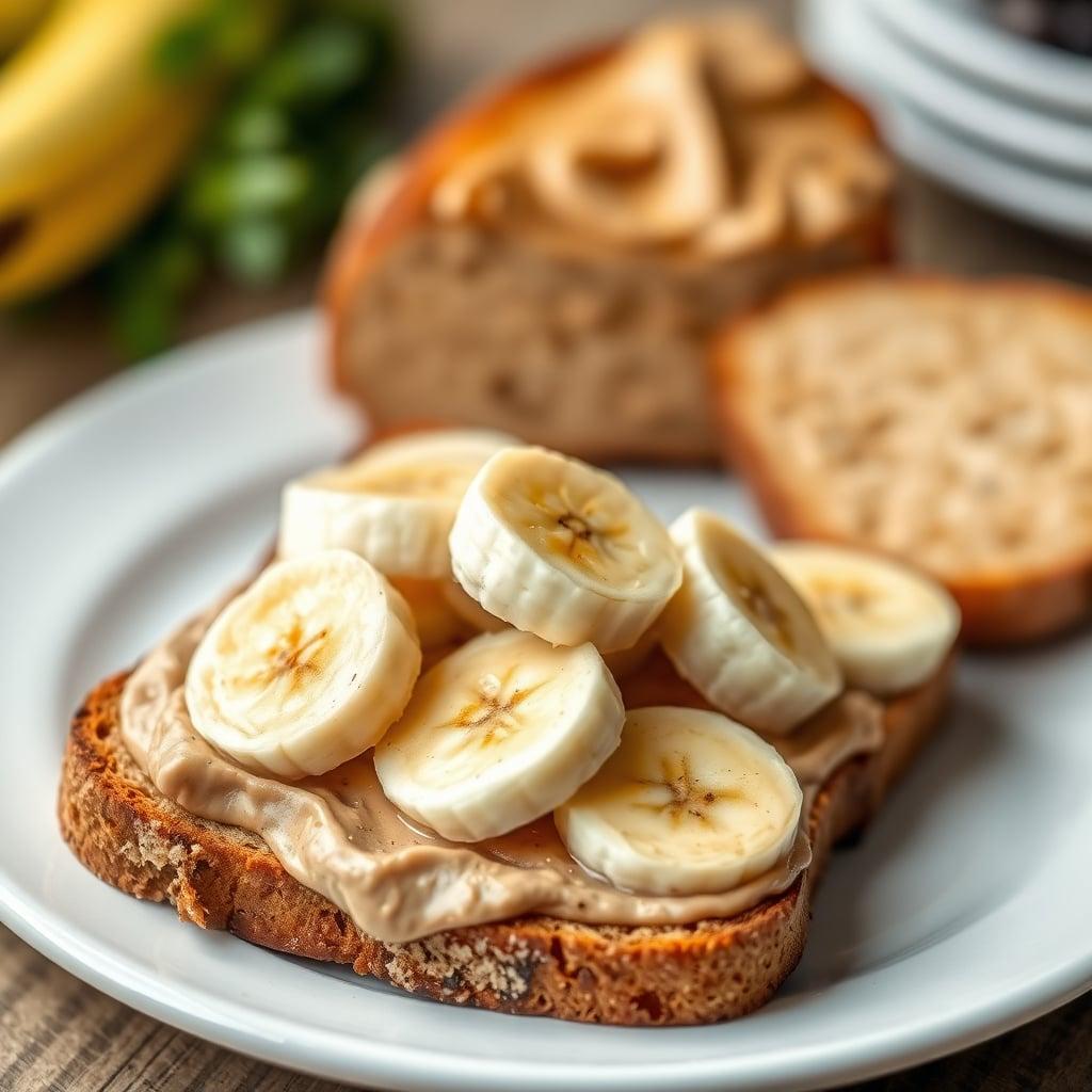 Creamy Peanut Butter and Sliced Banana on Toasted Sourdough Creamy Peanut Butter and Sliced Banana on Toasted Sourdough