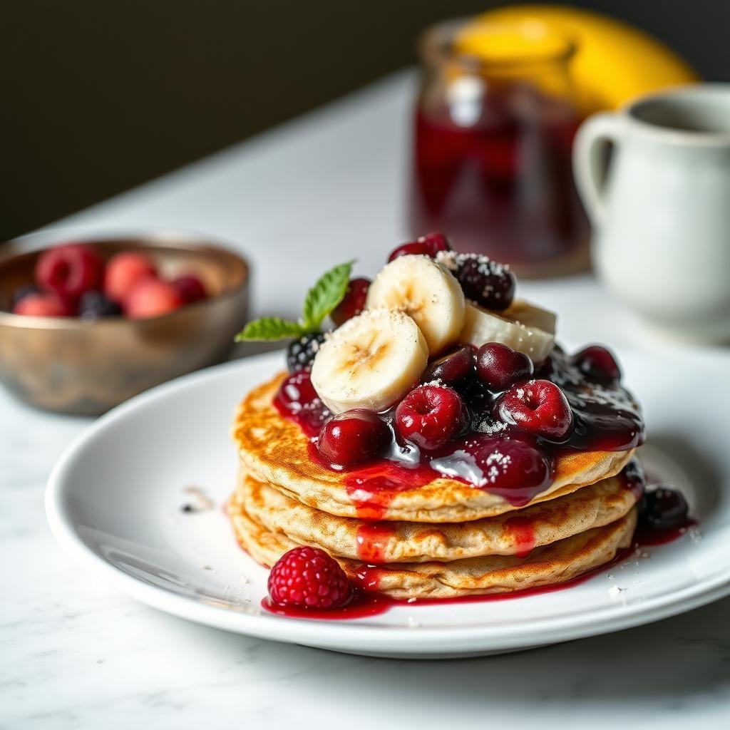 Banana Oat Pancakes with Berry Compote