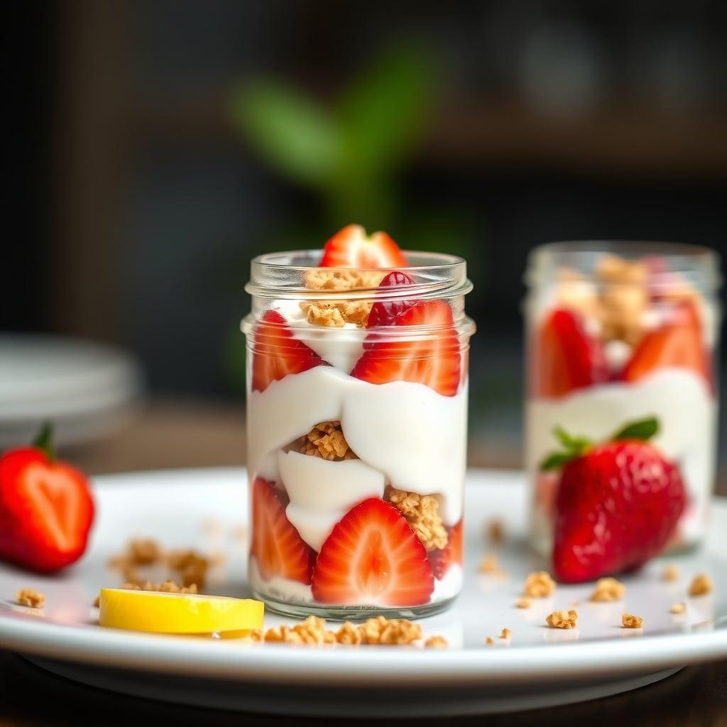 Lemon-Vanilla Greek Yogurt Parfait with Fresh Strawberries and Homemade Granola Lemon-Vanilla Greek Yogurt Parfait with Fresh Strawberries and Homemade Granola