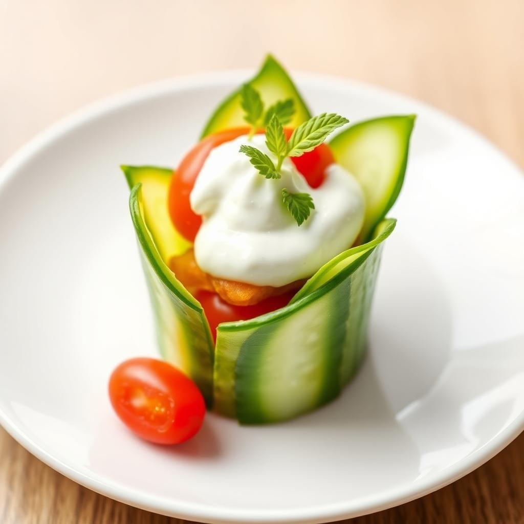 Cucumber Tomato Snack Cup with Greek Yogurt Protein Dip Cucumber Tomato Snack Cup with Greek Yogurt Protein Dip