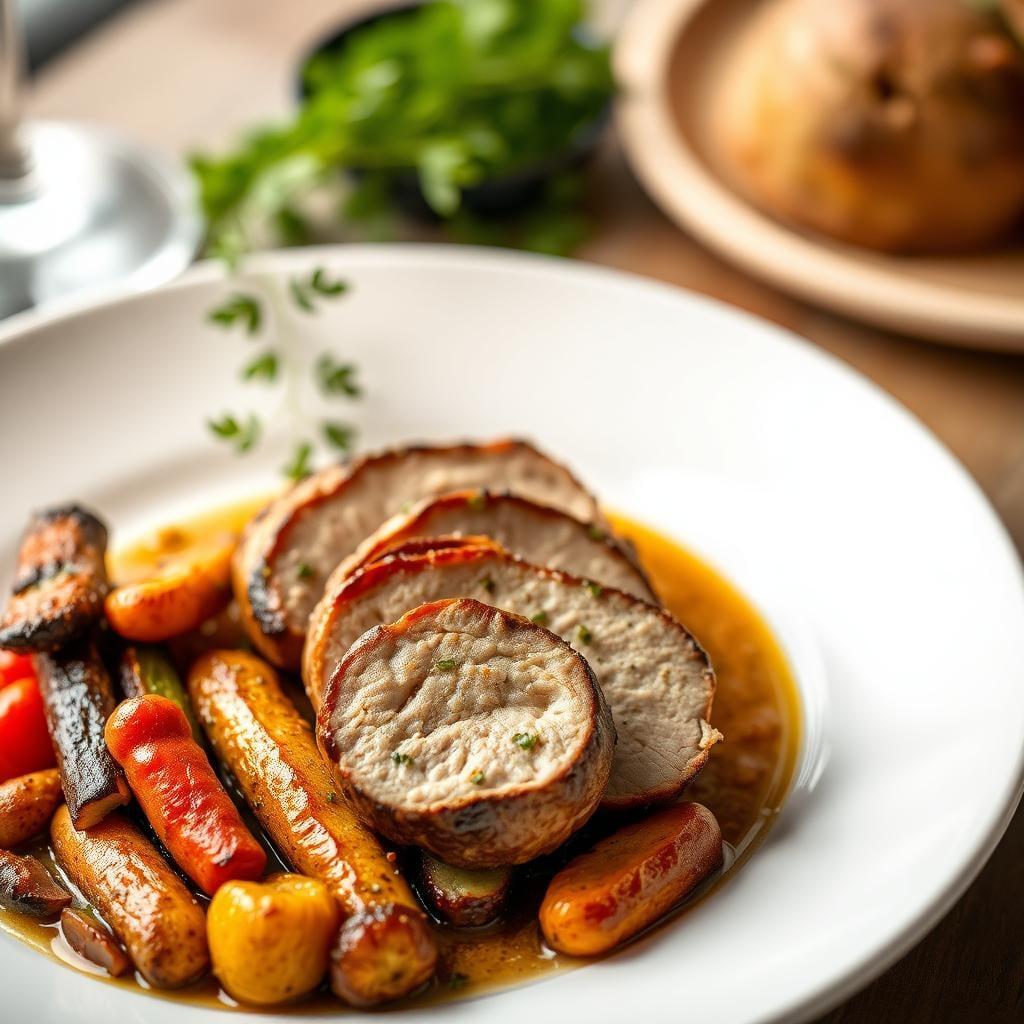 Herb-Marinated Pork Tenderloin with Balsamic Roasted Vegetables