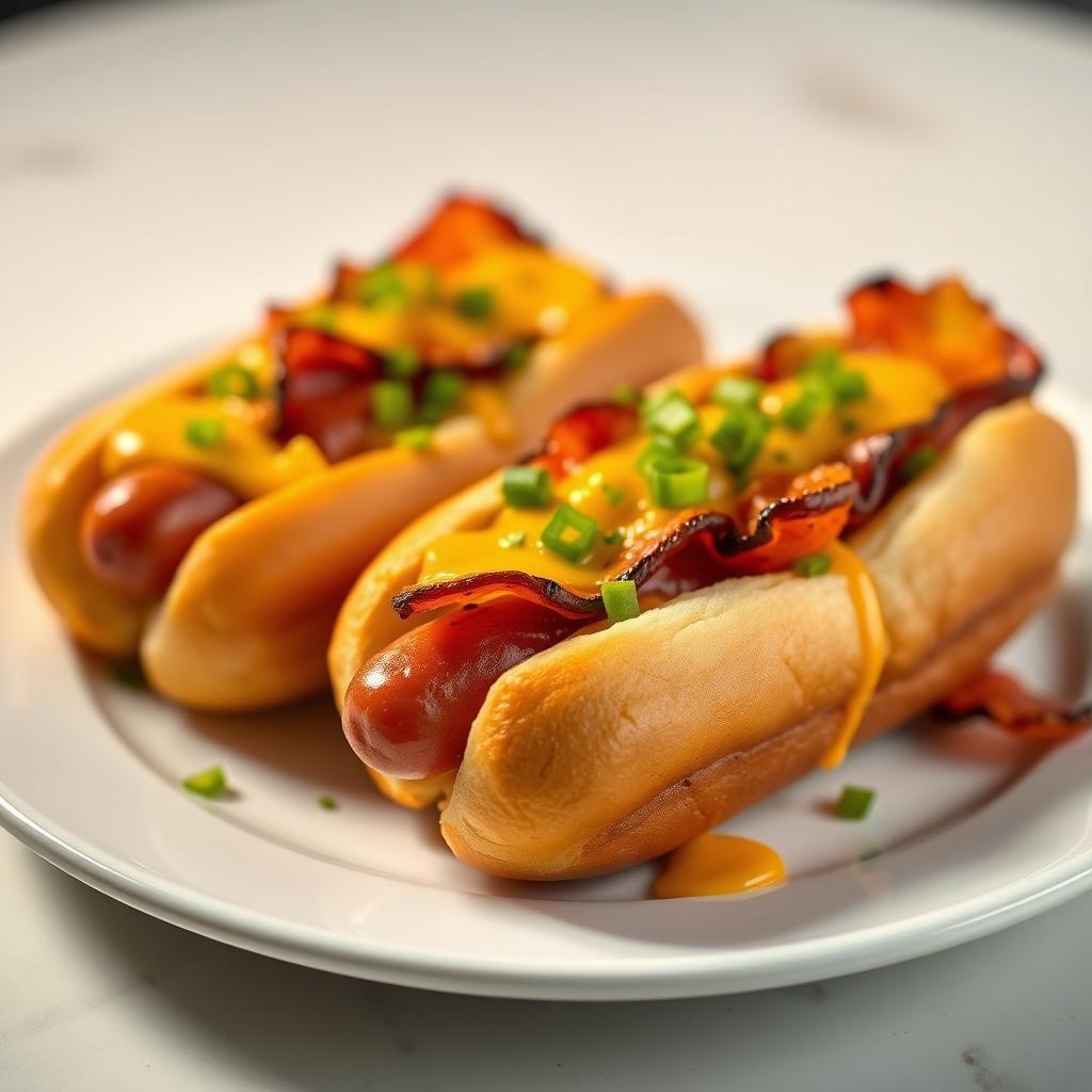 All-American Cheesy Bacon Hot Dog Boats