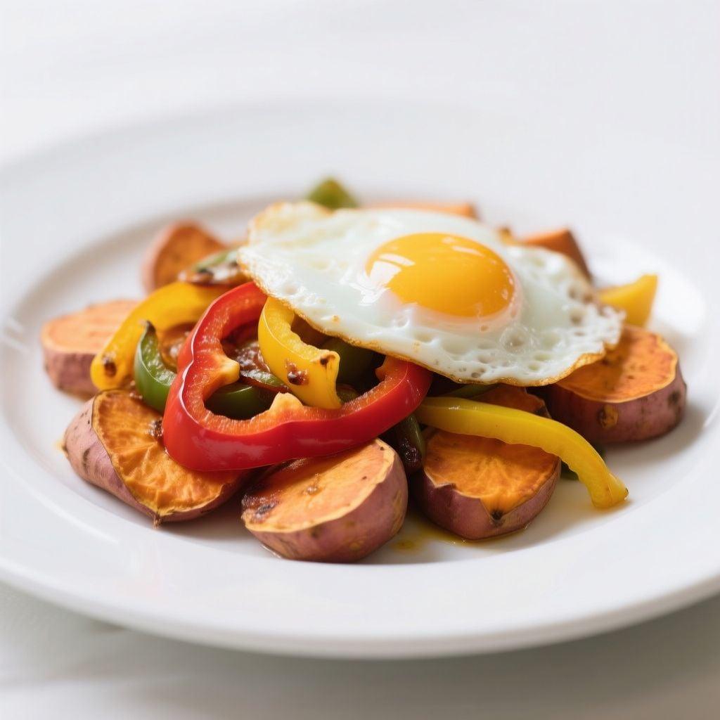 Crispy Sweet Potato and Bell Pepper Hash with Sunny-Side Up Eggs Crispy Sweet Potato and Bell Pepper Hash with Sunny-Side Up Eggs