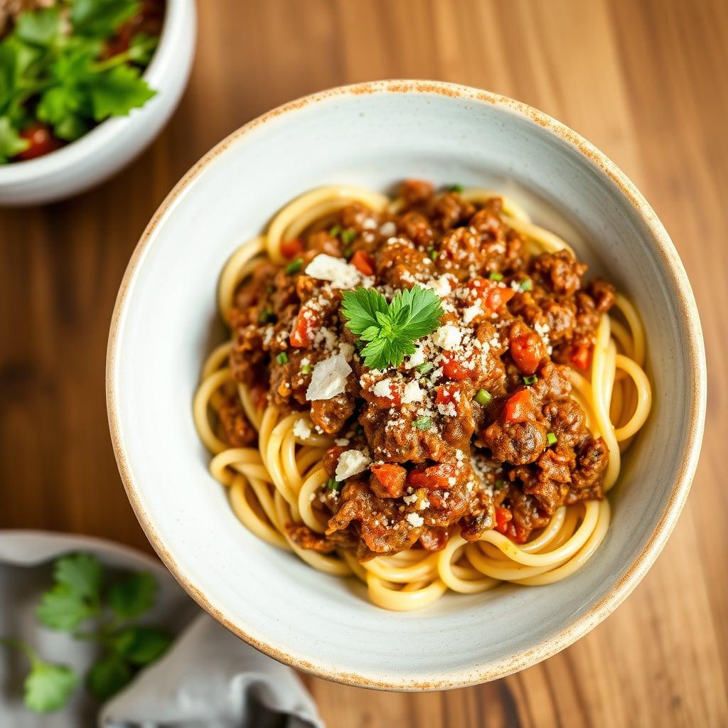 Weeknight Ground Beef & Zucchini Ragu over Pasta Weeknight Ground Beef & Zucchini Ragu over Pasta