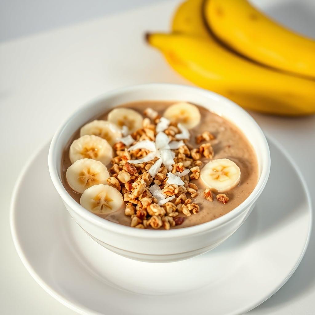 Almond Butter Banana Smoothie Bowl with Granola and Coconut