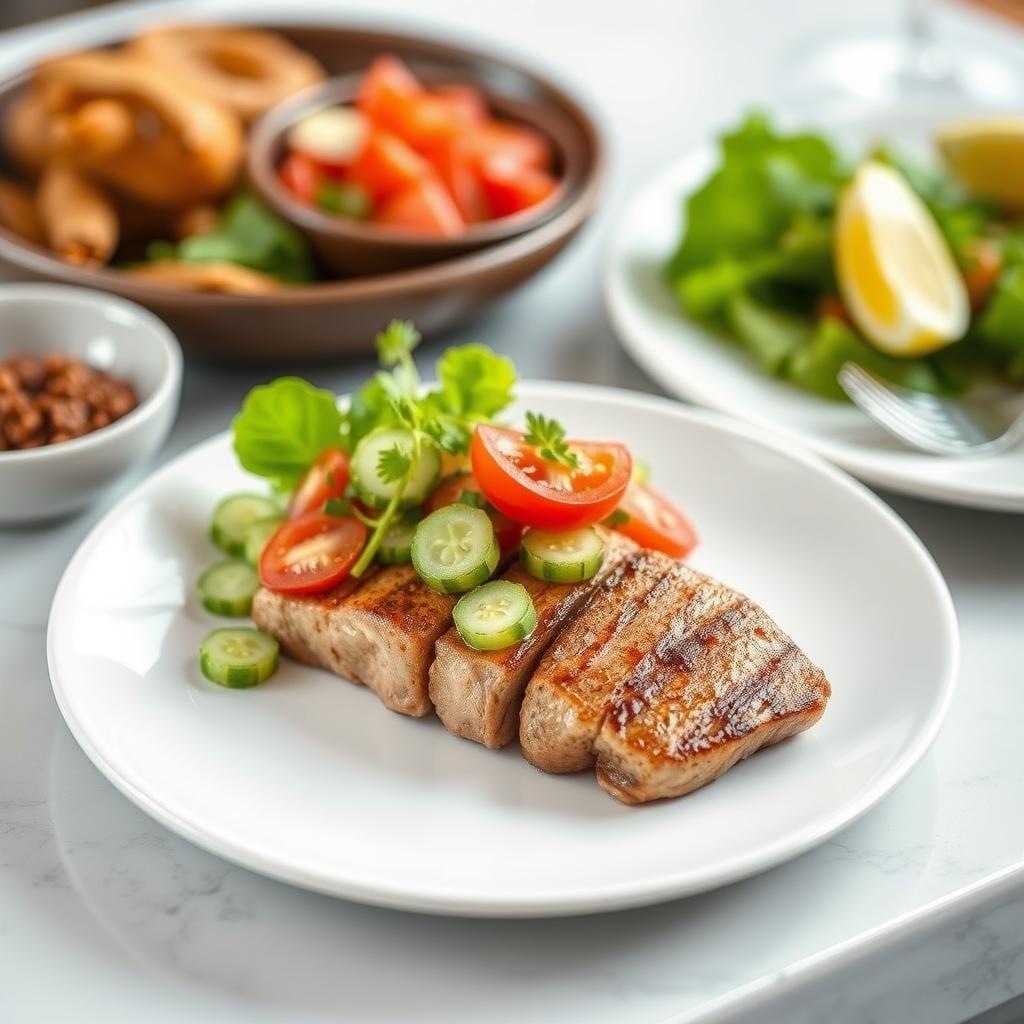 Seared Tuna Steak with Cucumber Tomato Salad Seared Tuna Steak with Cucumber Tomato Salad