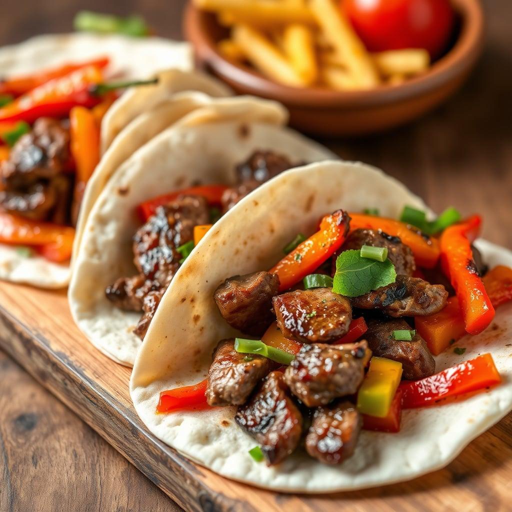 Flash-Seared Steak Fajitas with Sautéed Peppers Flash-Seared Steak Fajitas with Sautéed Peppers