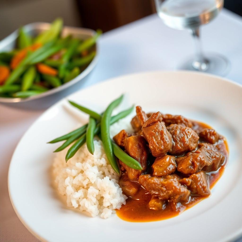 Indonesian-Style Beef Rendang with Coconut Rice and Ginger Garlic Green Beans Indonesian-Style Beef Rendang with Coconut Rice and Ginger Garlic Green Beans